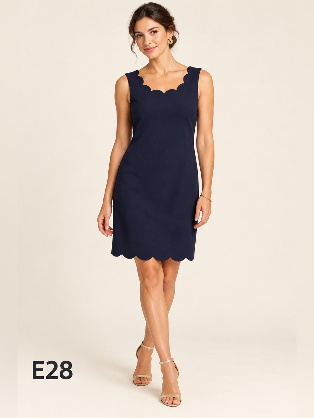 J.Crew Navy Blue Scalloped Sleeveless Sheath Dress Women’s Size 10
